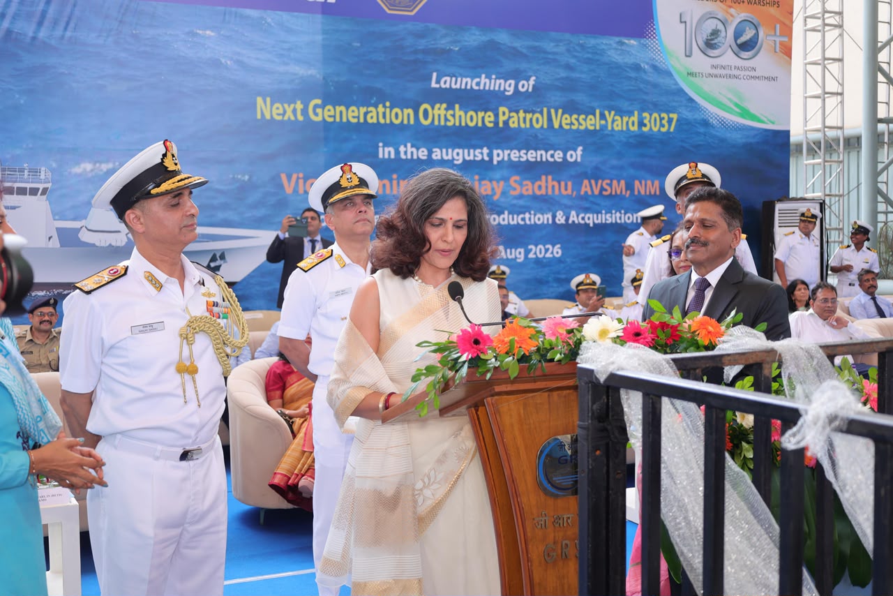 Launch Of Next Generation Offshore Patrol Vessel (YARD 3037, Shruti) at GRSE, Kolkata